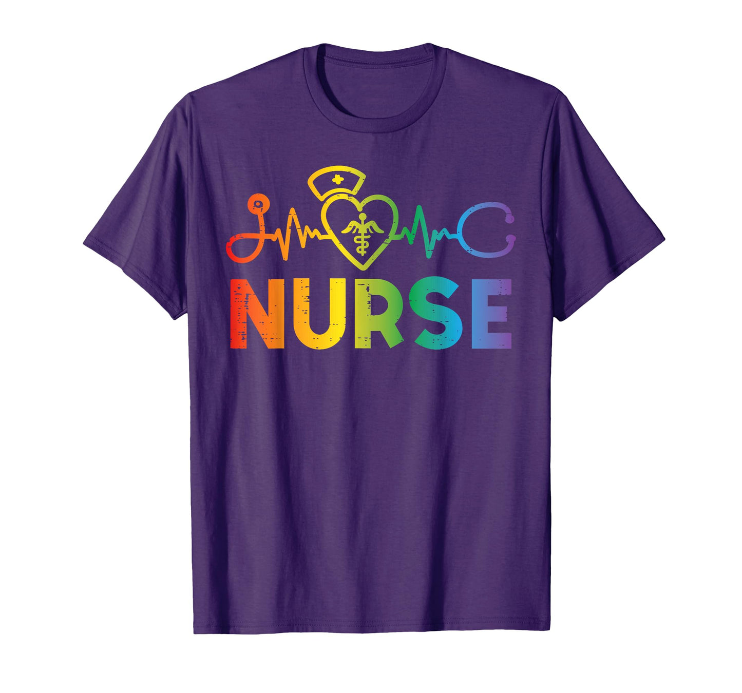 Gay Nurse Heartbeat Rainbow Pride Flag LGBTQ Scrub Top Women T-Shirt