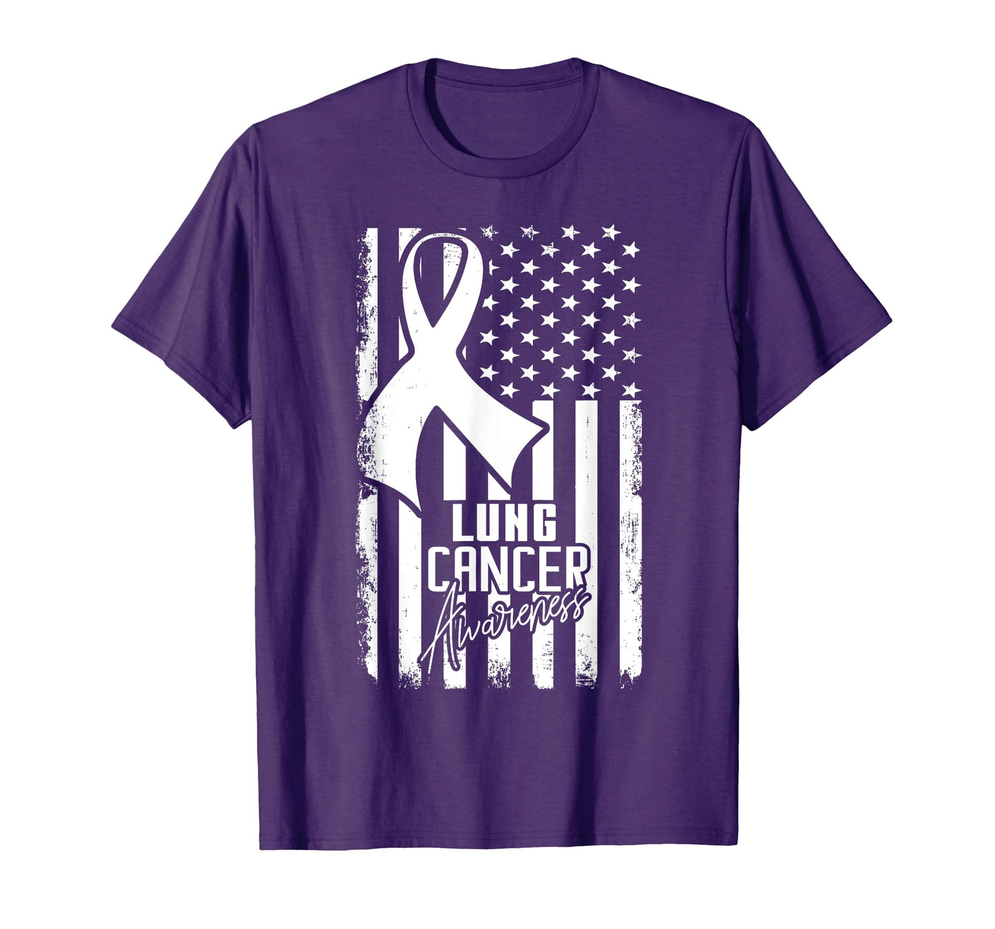Lung Cancer Awareness American Flag White Ribbon Women Kids Men T-Shirt