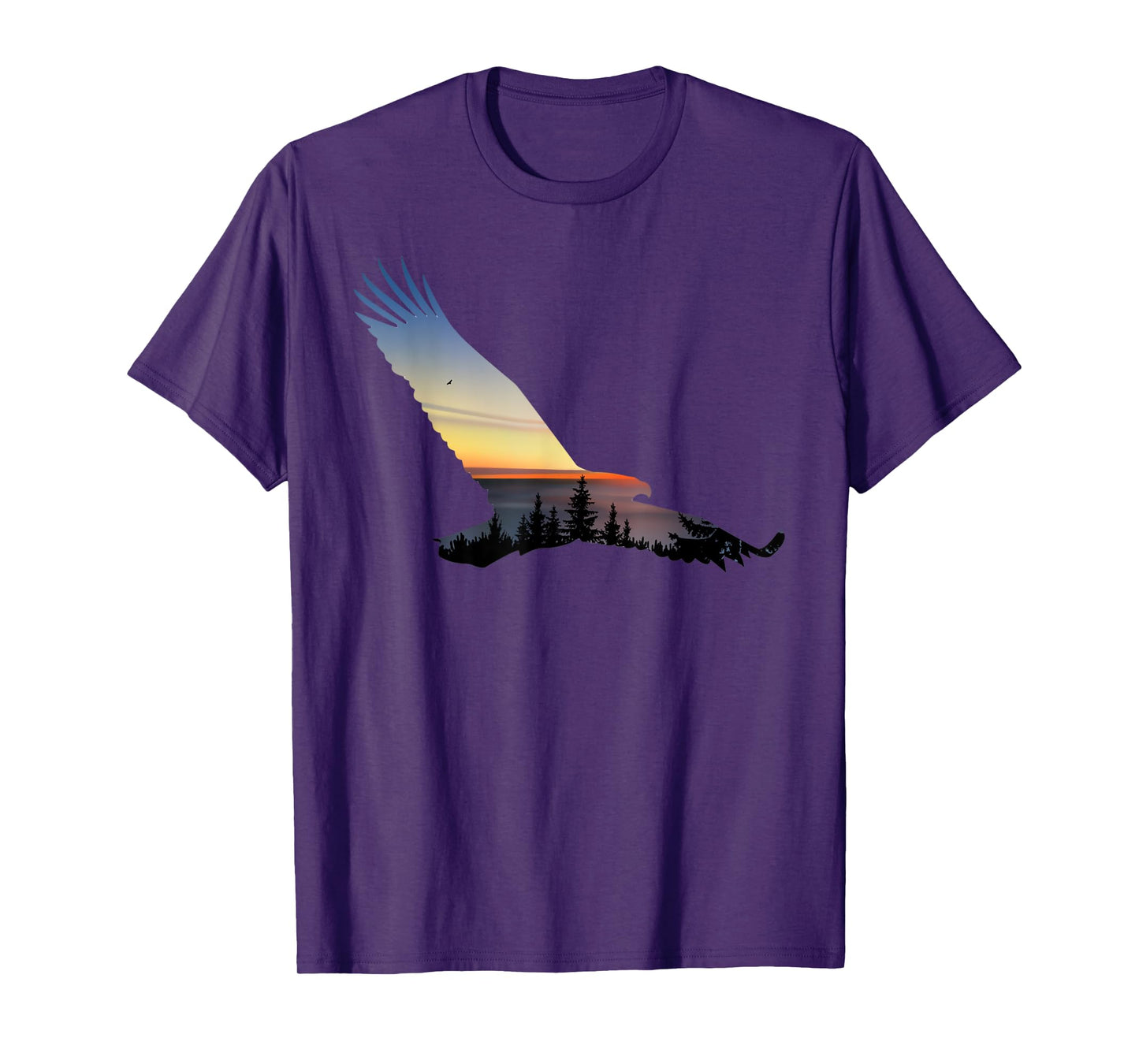 Lovely Flying Eagle Trippy Forest Sky Silhouette T-Shirt