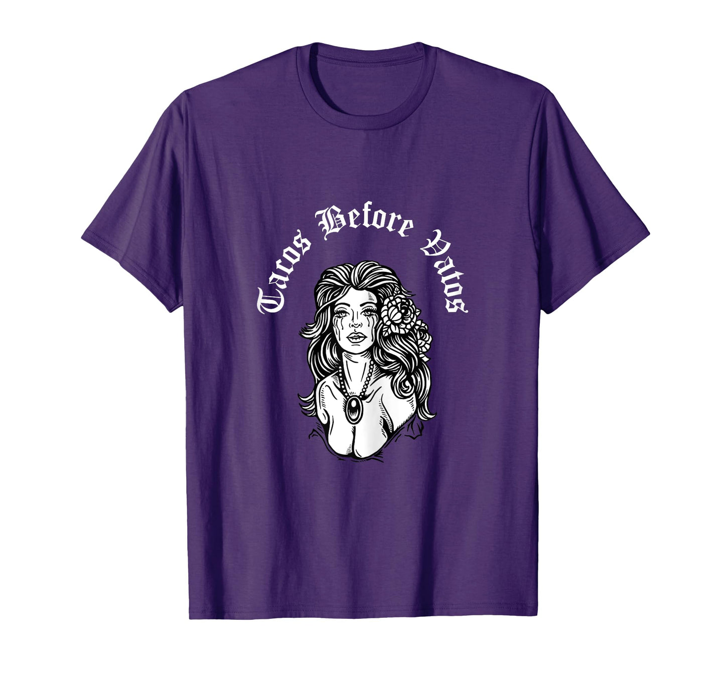 Proud Chingona Club Tacos before Vatos Chola T-Shirt - Women's X-Small Black Crew Neck Short Sleeve Classic Fit Cotton 65% Polyester 35% Retro Graphic Blended Fabric T-Shirt