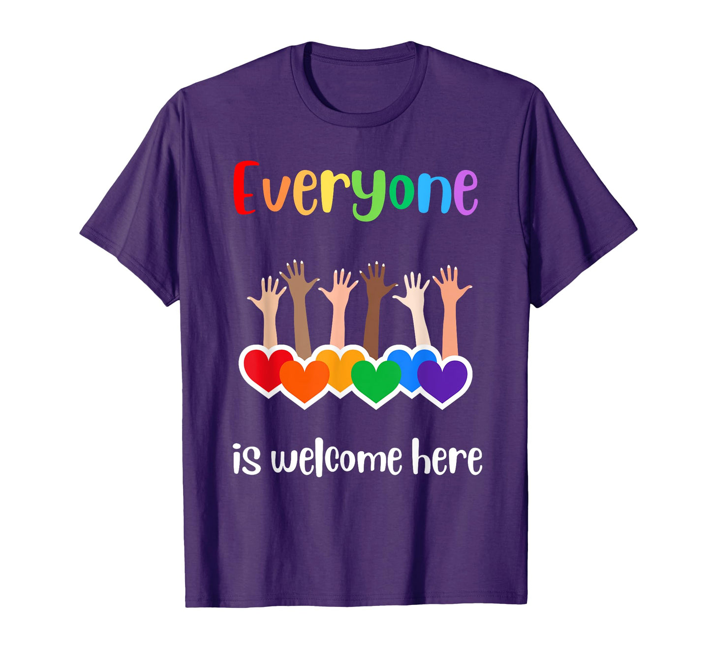 Everyone is welcome here diversity inclusion rainbow hearts T-Shirt