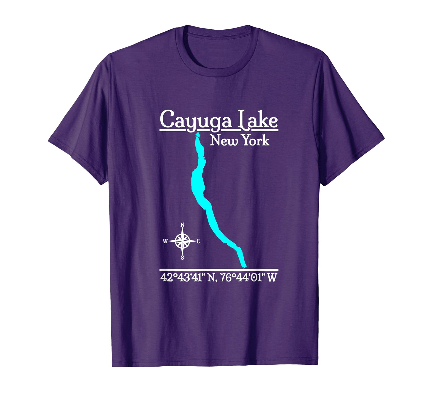 Designed by GeoGearCo Cayuga Lake - New York T-Shirt - Unisex-Adults - Black - Small - Short Sleeve - Modern - Nature - Camping - All Seasons