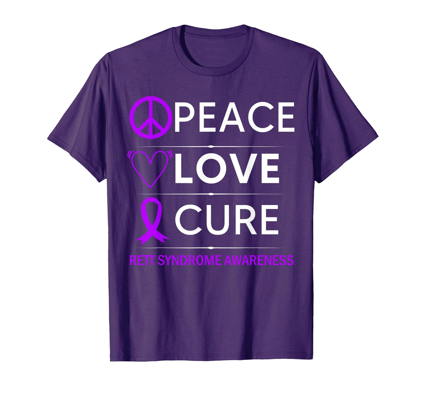 Rett Syndrome Awareness Peace Love Cure Purple Ribbon T-Shirt
