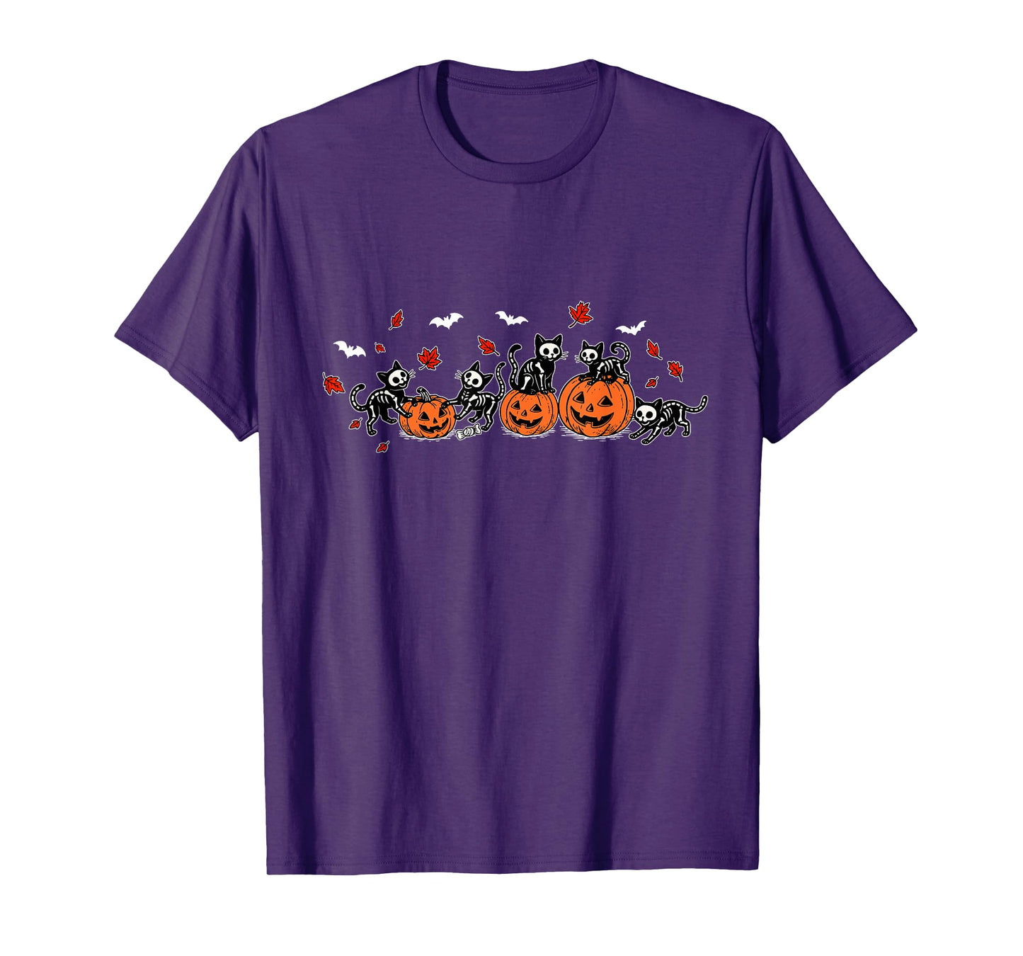Skeleton Black Cat Halloween Pumpkin Cat Fall Autumn Cat Mom T-Shirt