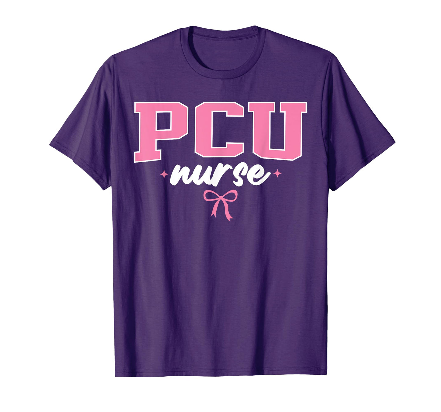 PCU Nurse Progressive Care Unit Nursing Cute Women Pink Bow T-Shirt
