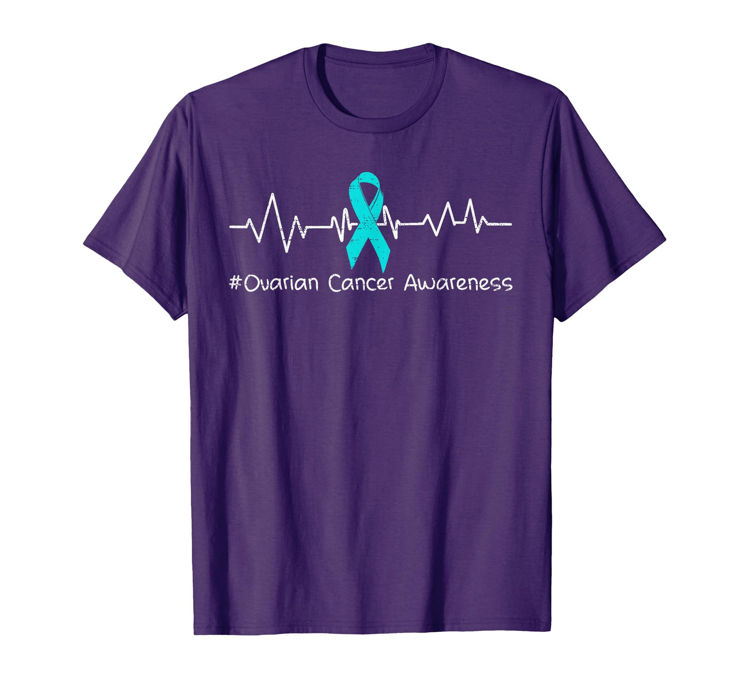 Ovarian Cancer Awareness Heartbeat Ribbon Teal Support T-Shirt