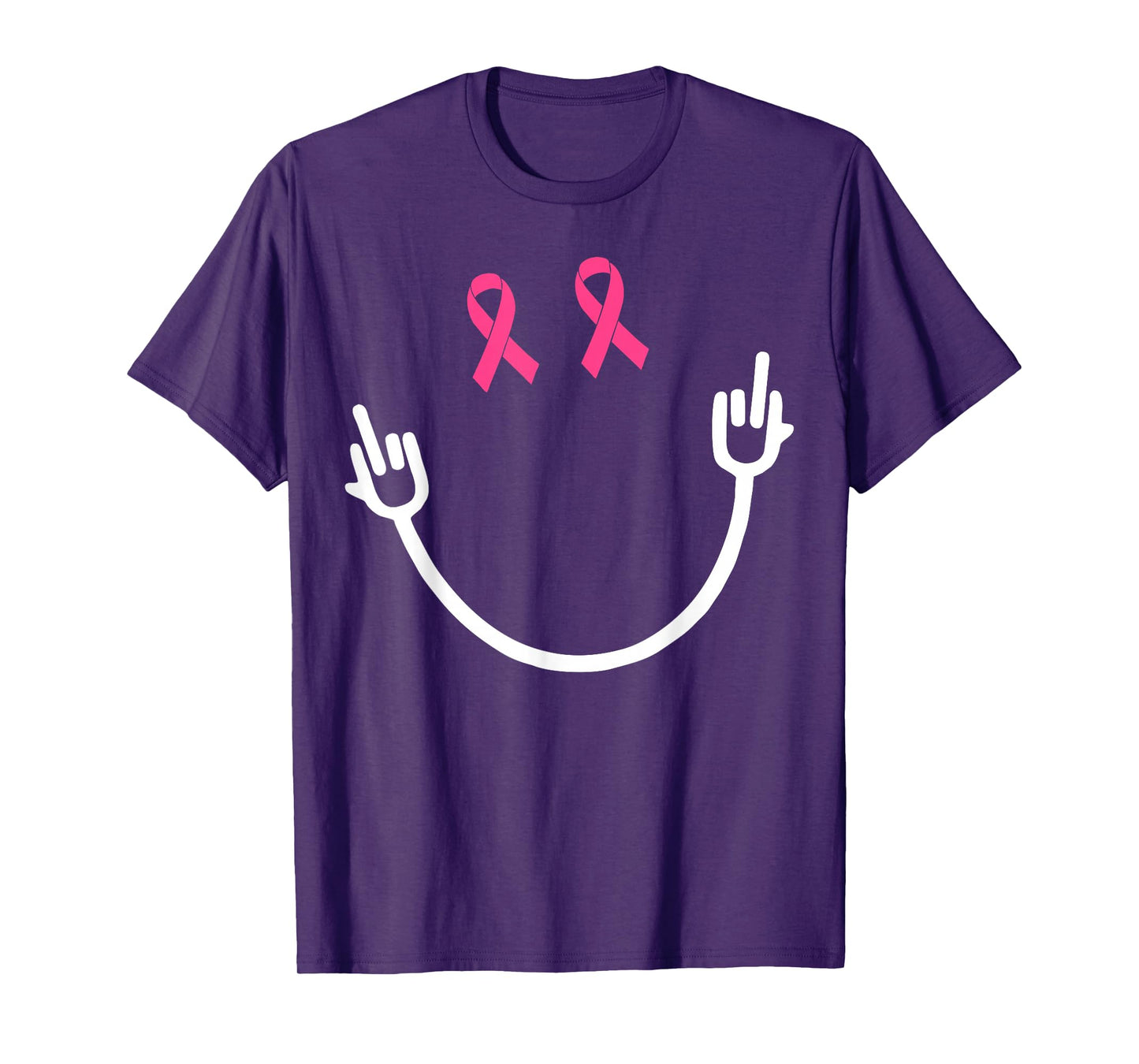Smile Face Middle Finger Pink Ribbon Funny Breast Cancer T-Shirt