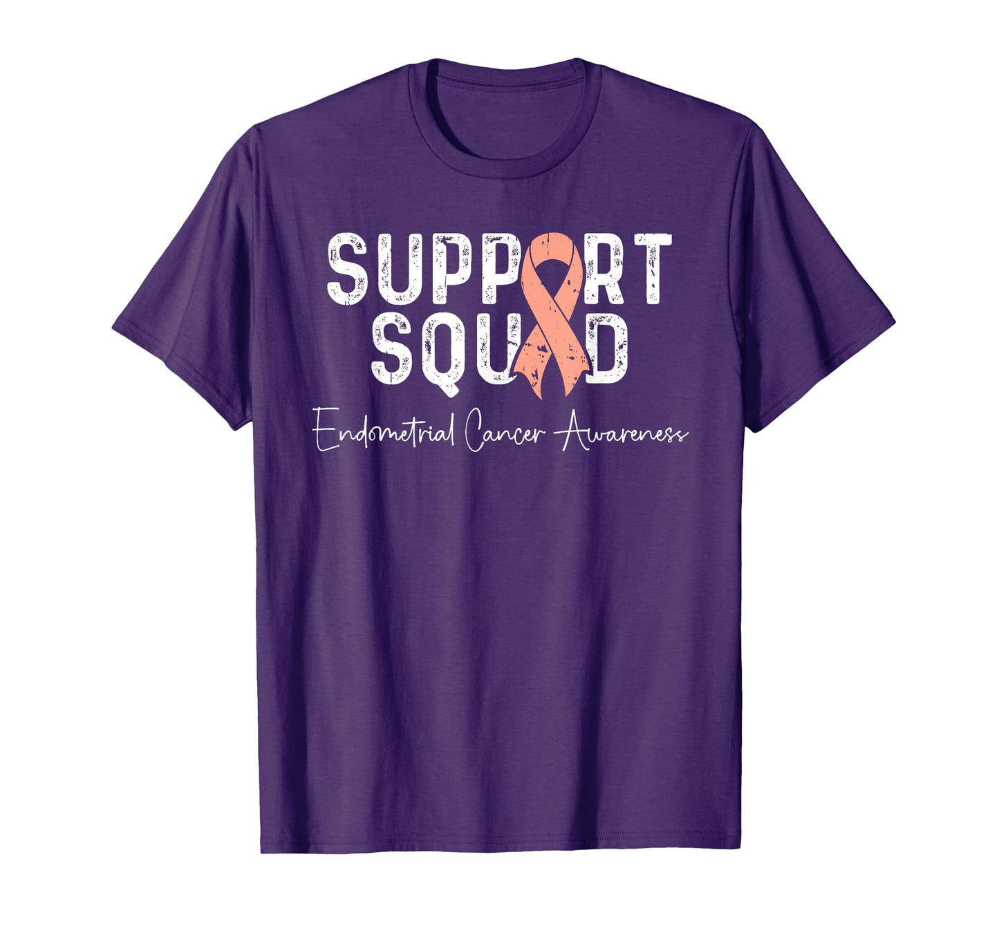 Endometrial Cancer Peach Ribbon Uterine Cancer Support Squad T-Shirt