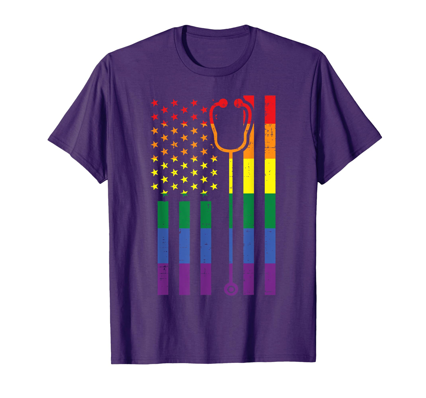 Rainbow US Flag Stethoscope Gay Pride LGBTQ Nursing Nurse T-Shirt