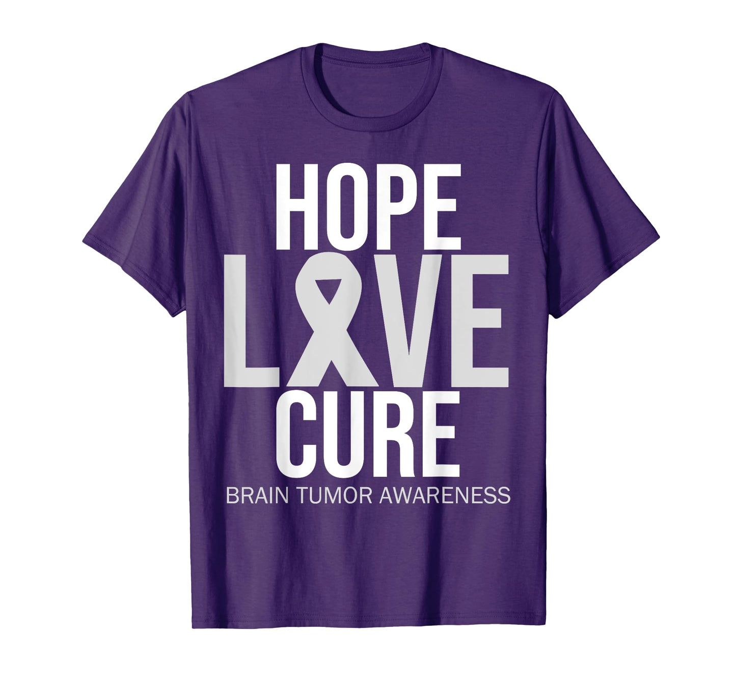 Brain Tumor Awareness Hope Love Cure Fighter Grey Ribbon T-Shirt