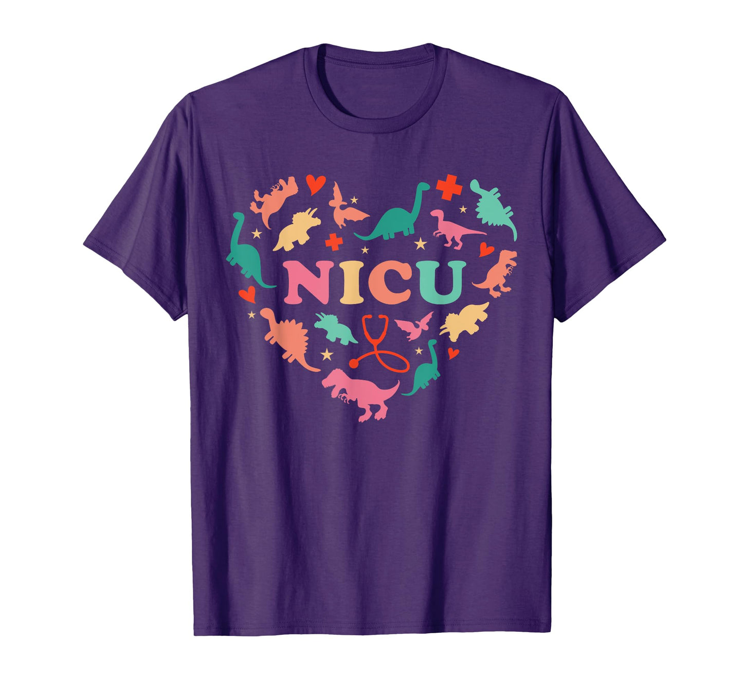 NICU Nurse Cute Colorful Dinosaur Heart Nurse Appreciation T-Shirt