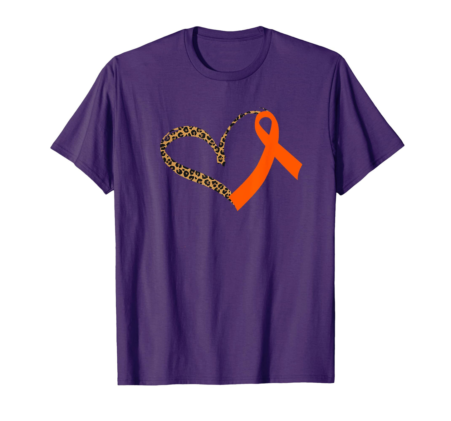 Leukemia Awareness Cancer Leopard Print Heart Orange Ribbon T-Shirt