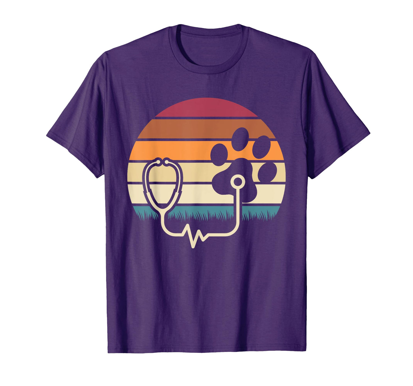 Retro Paw Stethoscope Vet Tech Funny Veterinary Technician T-Shirt
