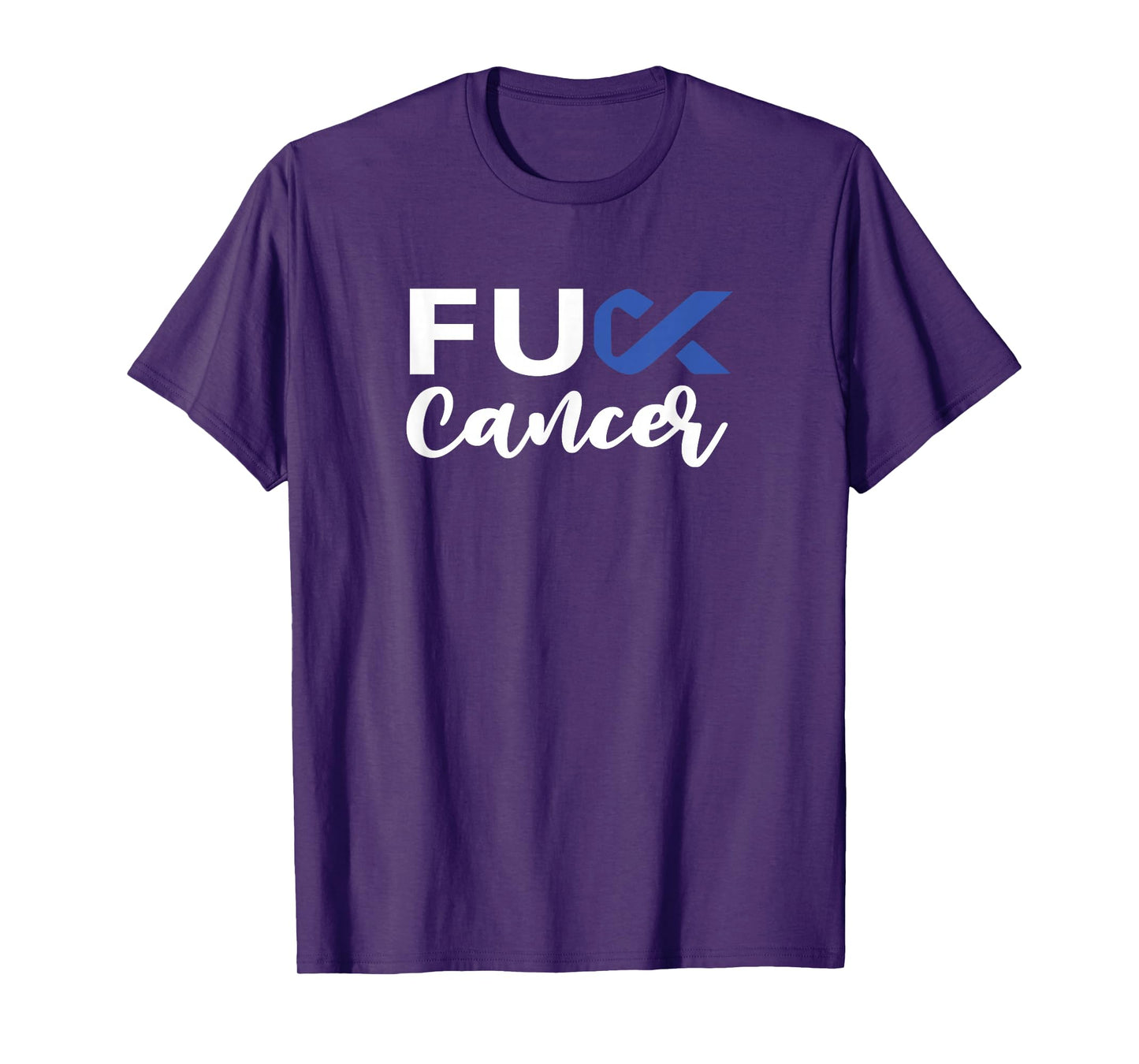 Cursive Fuck Colon Cancer Blue Ribbon Cancer Awareness T-Shirt