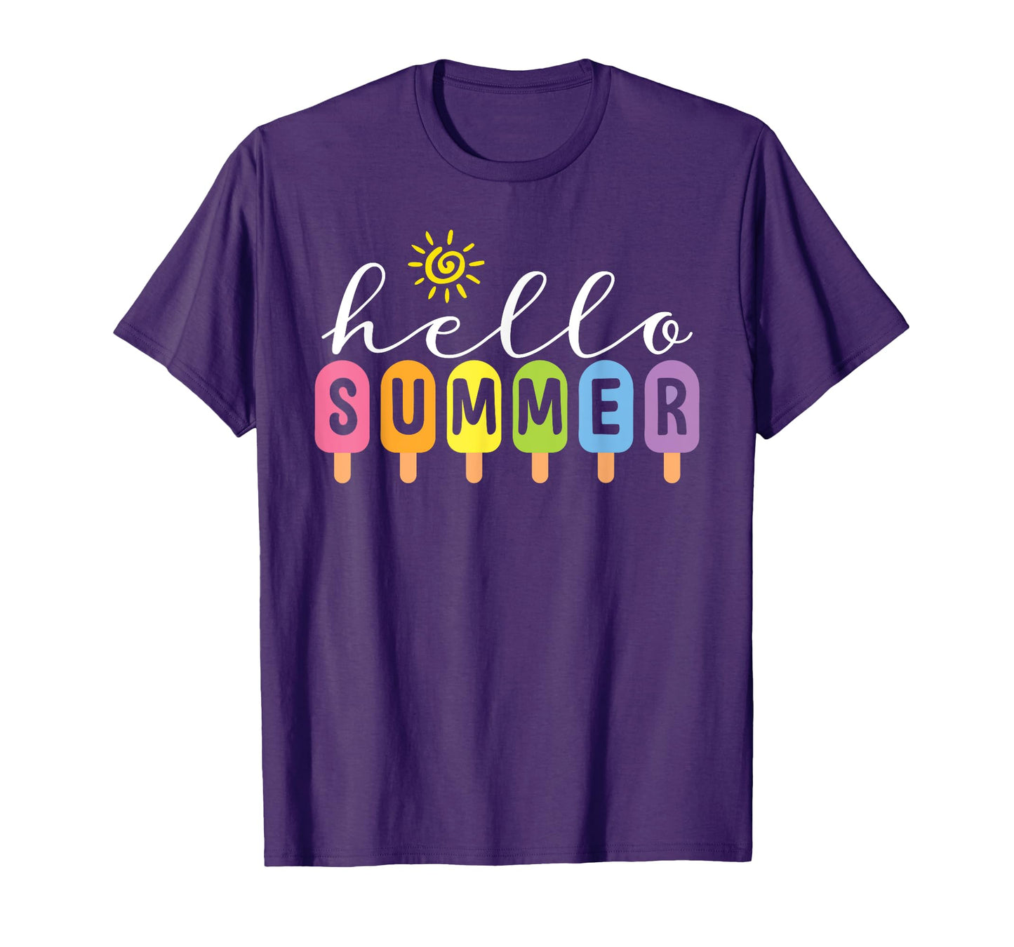 Hello Summer Cool Colorful Popsicle Graphic Summer Vacation T-Shirt