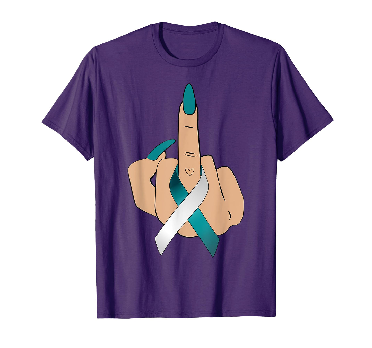 Middle Finger Woman Teal White Ribbon Cervical Cancer Women T-Shirt