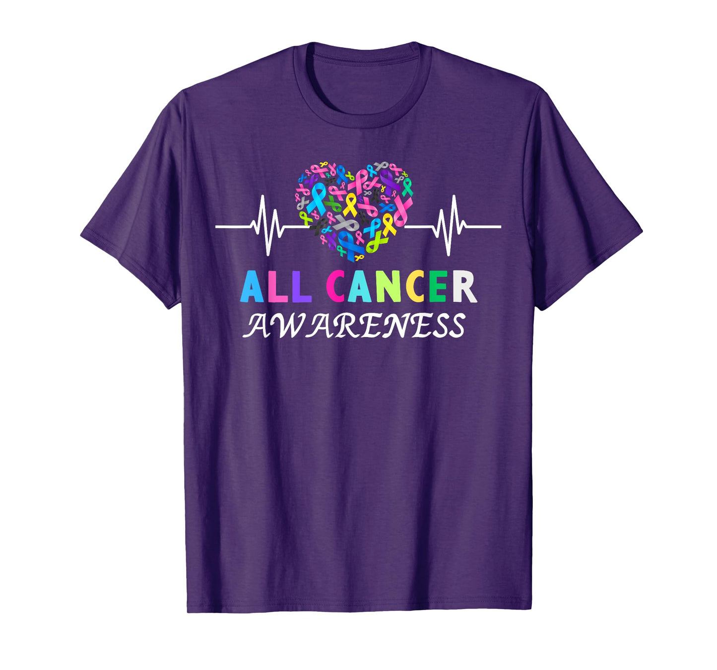 All Cancer Matters Heartbeat Multicolor Ribbon Awareness T-Shirt