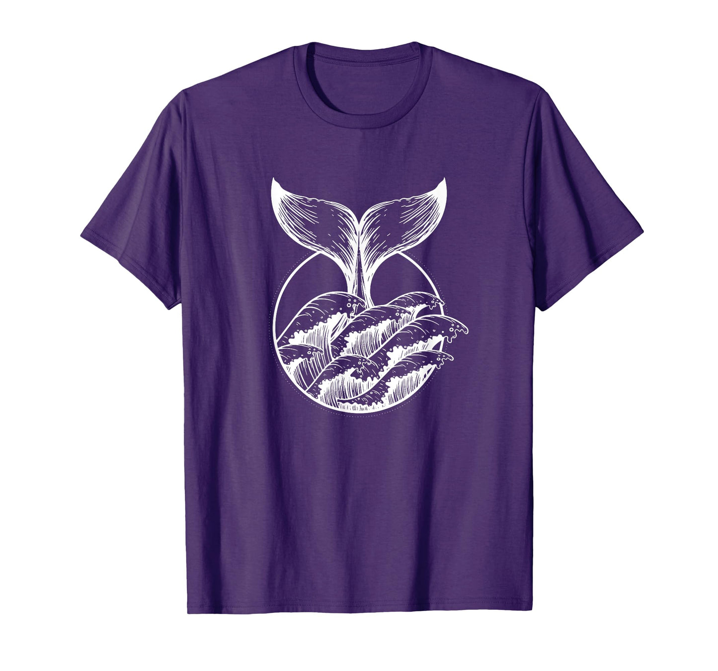 Whale Tail Breach Sea Ocean Waves Line Art T-Shirt for Women Girls Kids Men