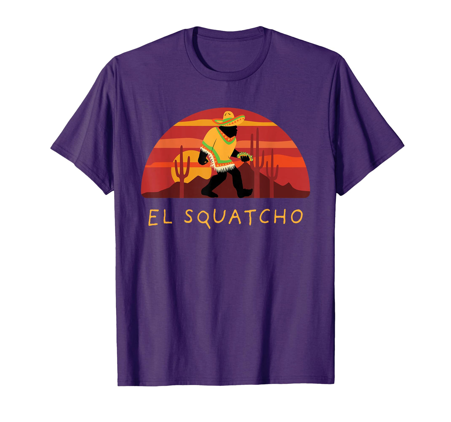 Funny Bigfoot Taco El Squatcho Hide and Seek Desert Sunset T-Shirt