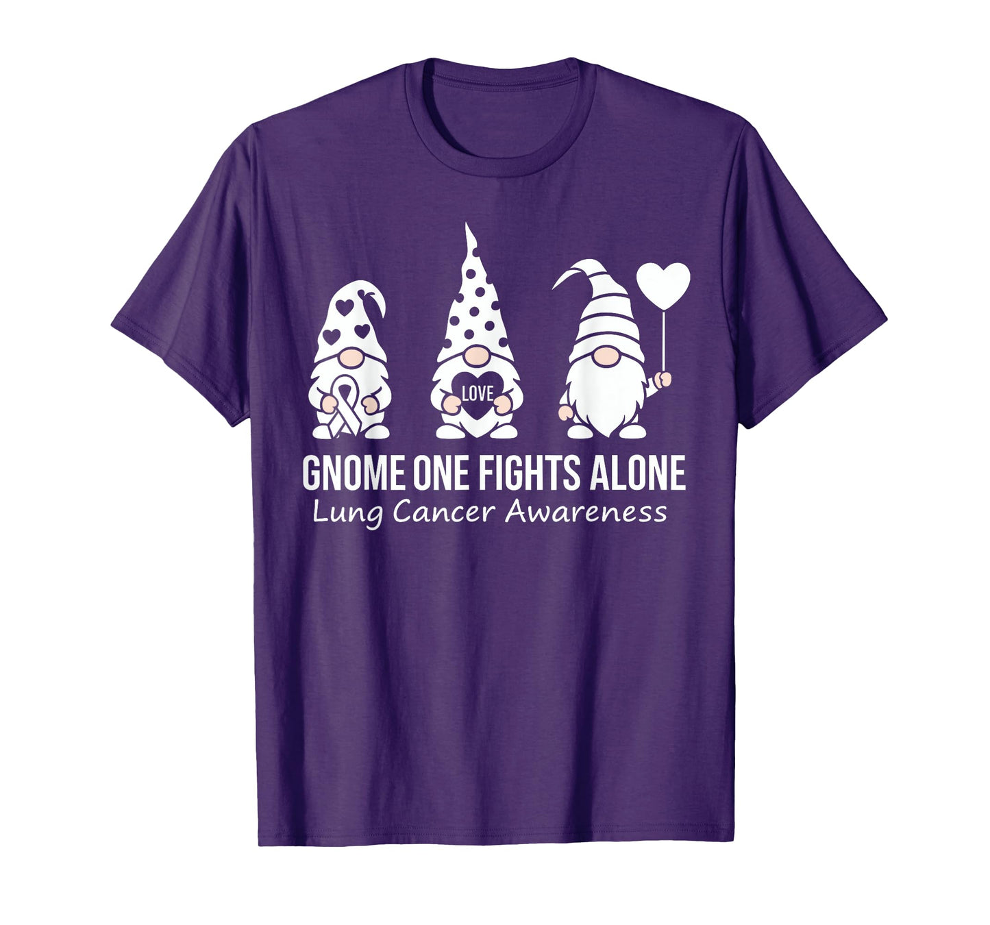 Gnome One Fights Alone Lung Cancer Awareness White Ribbon T-Shirt