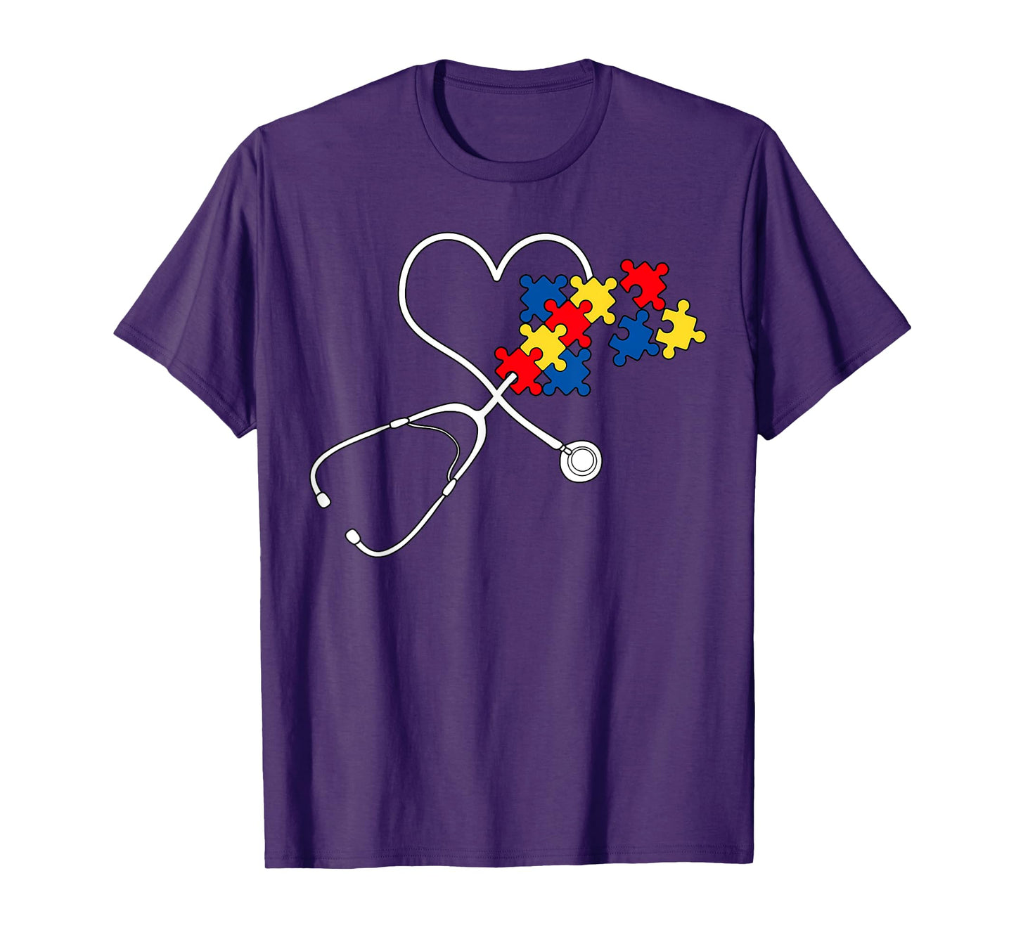 Autism Awareness Nurse Stethoscope Heart ASD Scrub Top Women T-Shirt