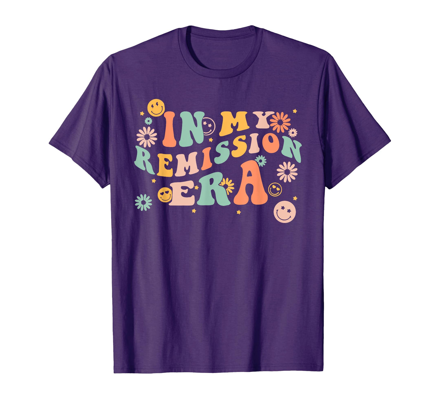 In My Remission Era Groovy Cancer Support Family Unisex-Adults Black Crew Neck Short Sleeve Classic Fit T-Shirt