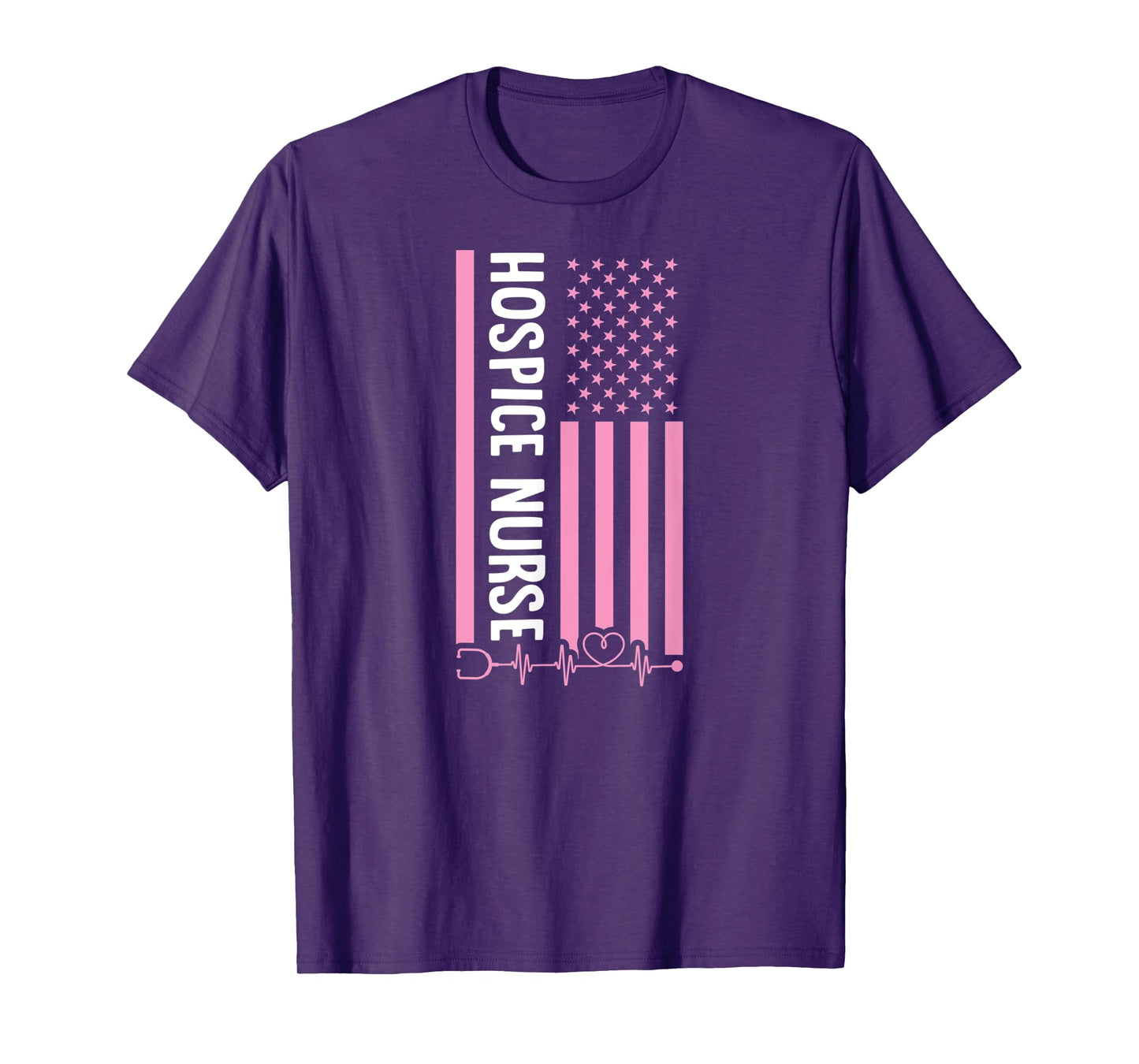 Patriotic Hospice Nurse USA American Flag Heart Pulse T-Shirt