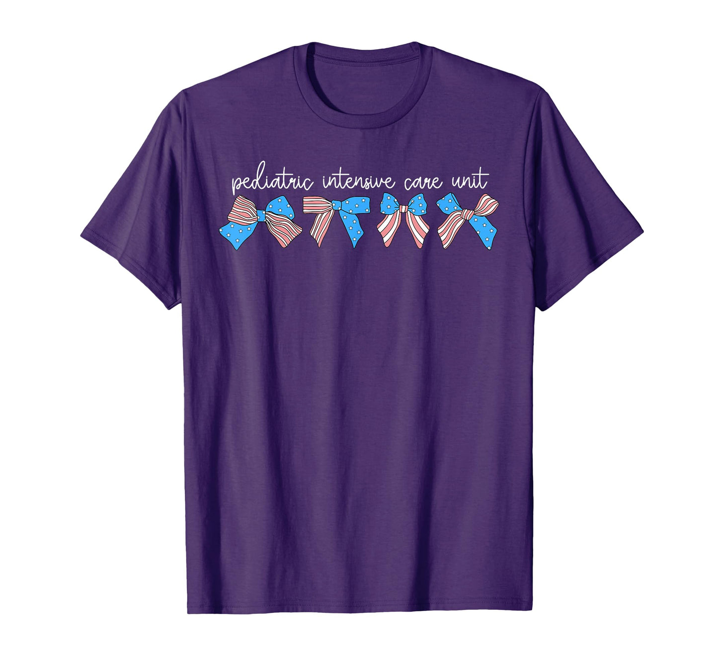 PICU Pediatric Intensive Care Unit Bow US Flag 4th Of July T-Shirt