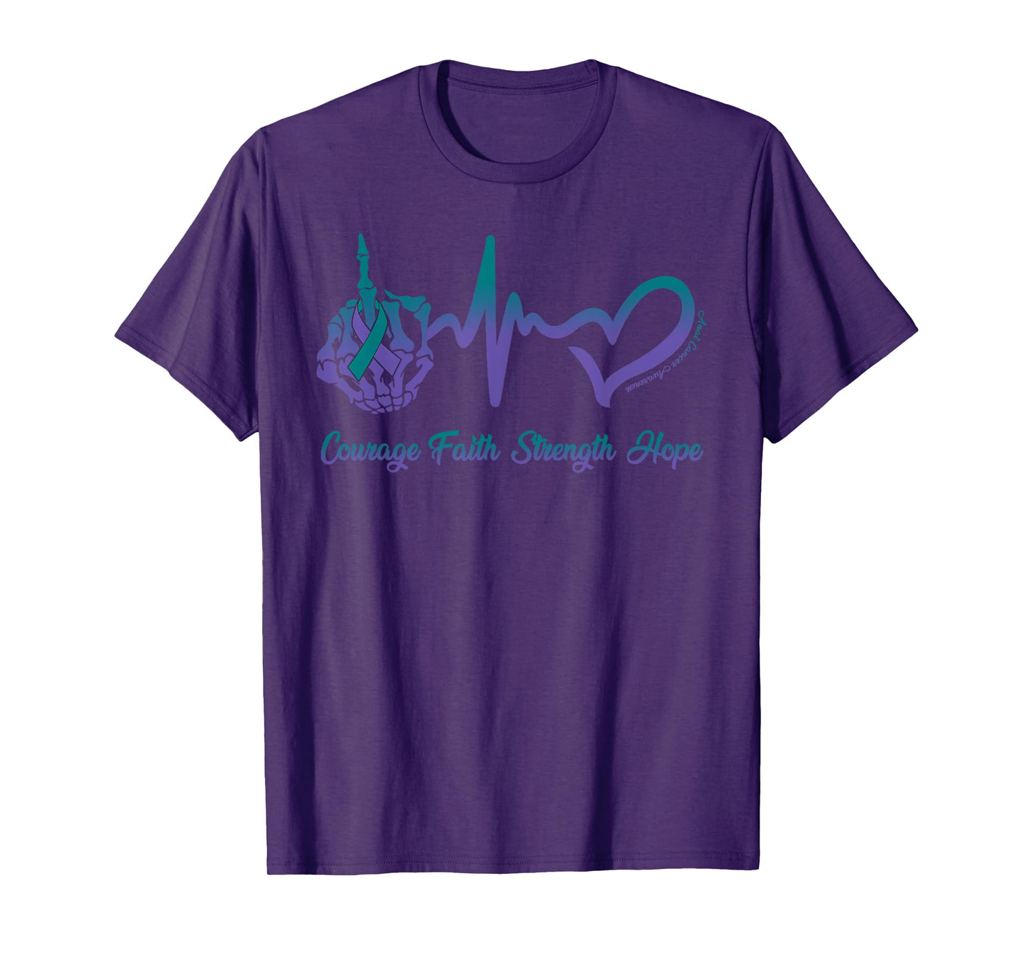 Courage Faith Strength Hope Purple Green Ribbon Anal Cancer T-Shirt
