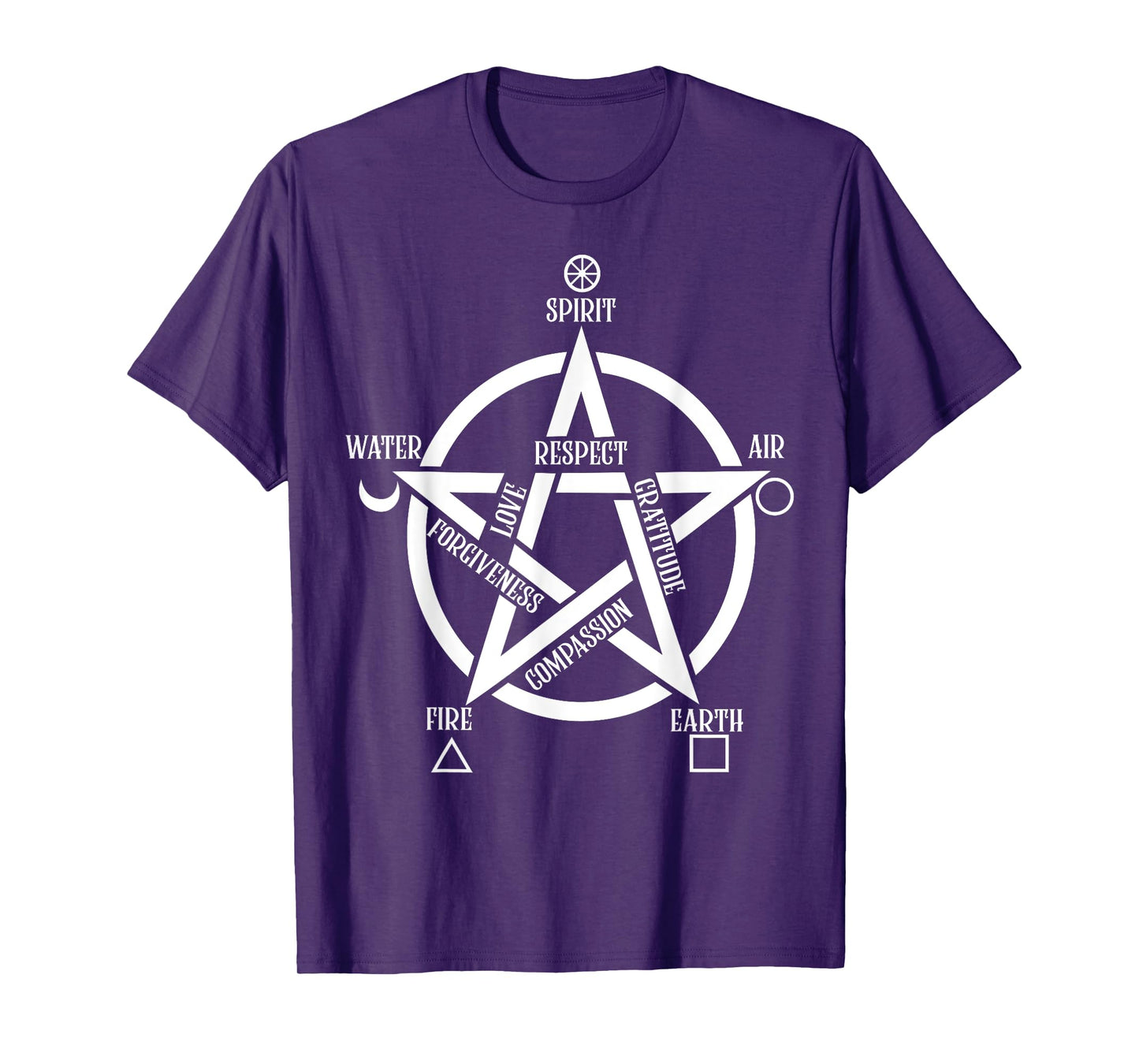 Spirit Water Fire Earth Air - Elemental Pentacle Witch T-Shirt