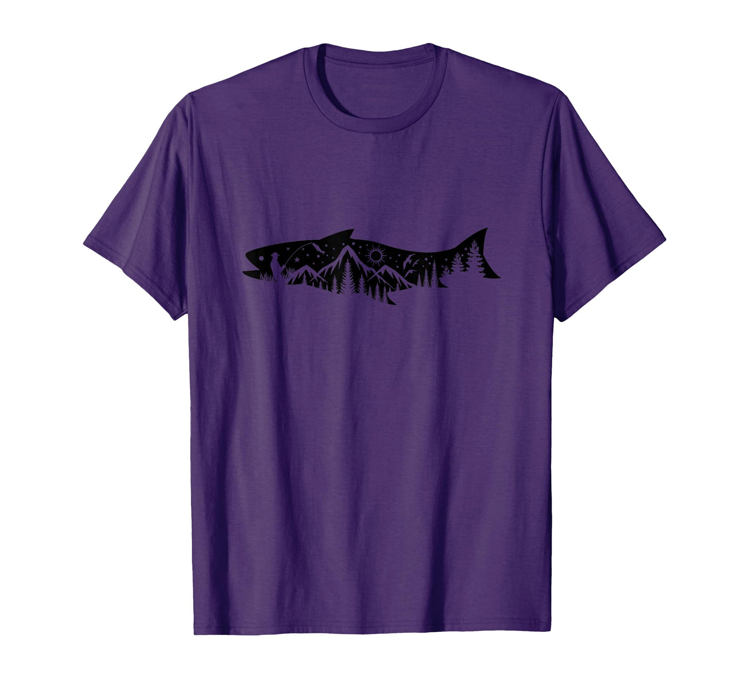 Fishing Forest Mountain Silhouette Outdoor Adventure Fishing T-Shirt