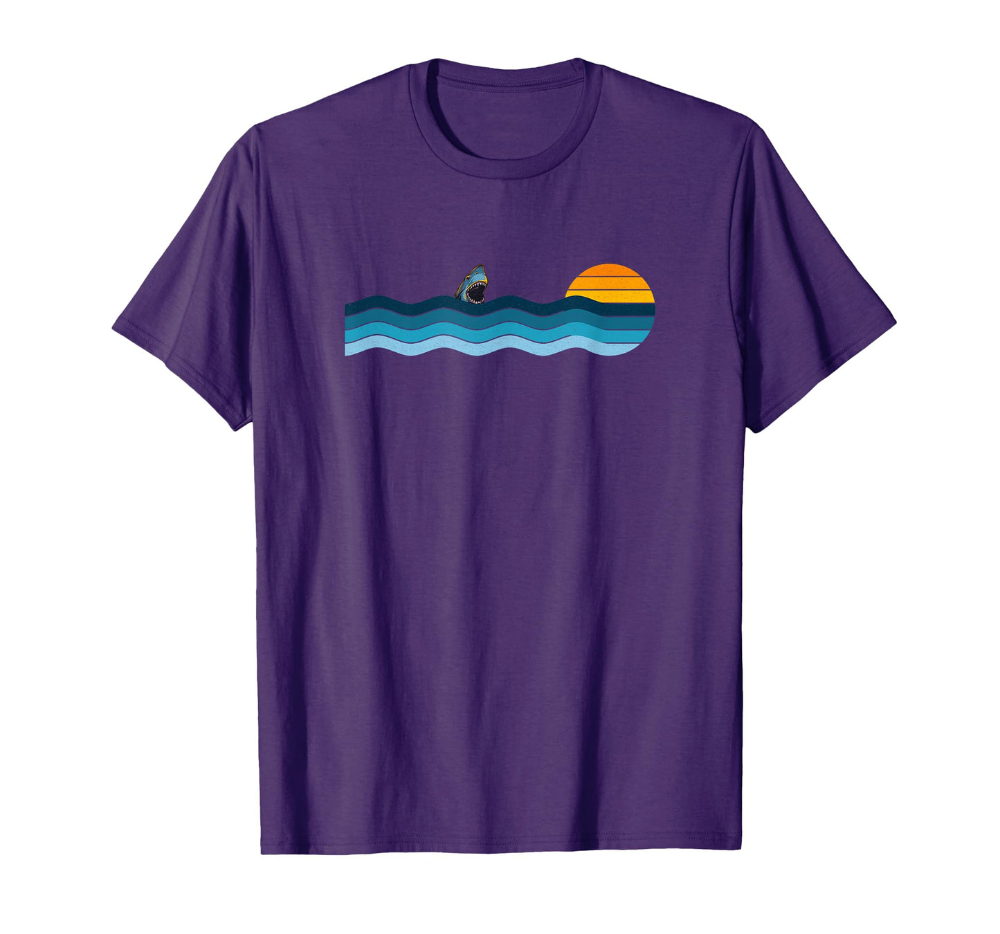 Shark Breaching in Retro Vintage Sunset T-Shirt