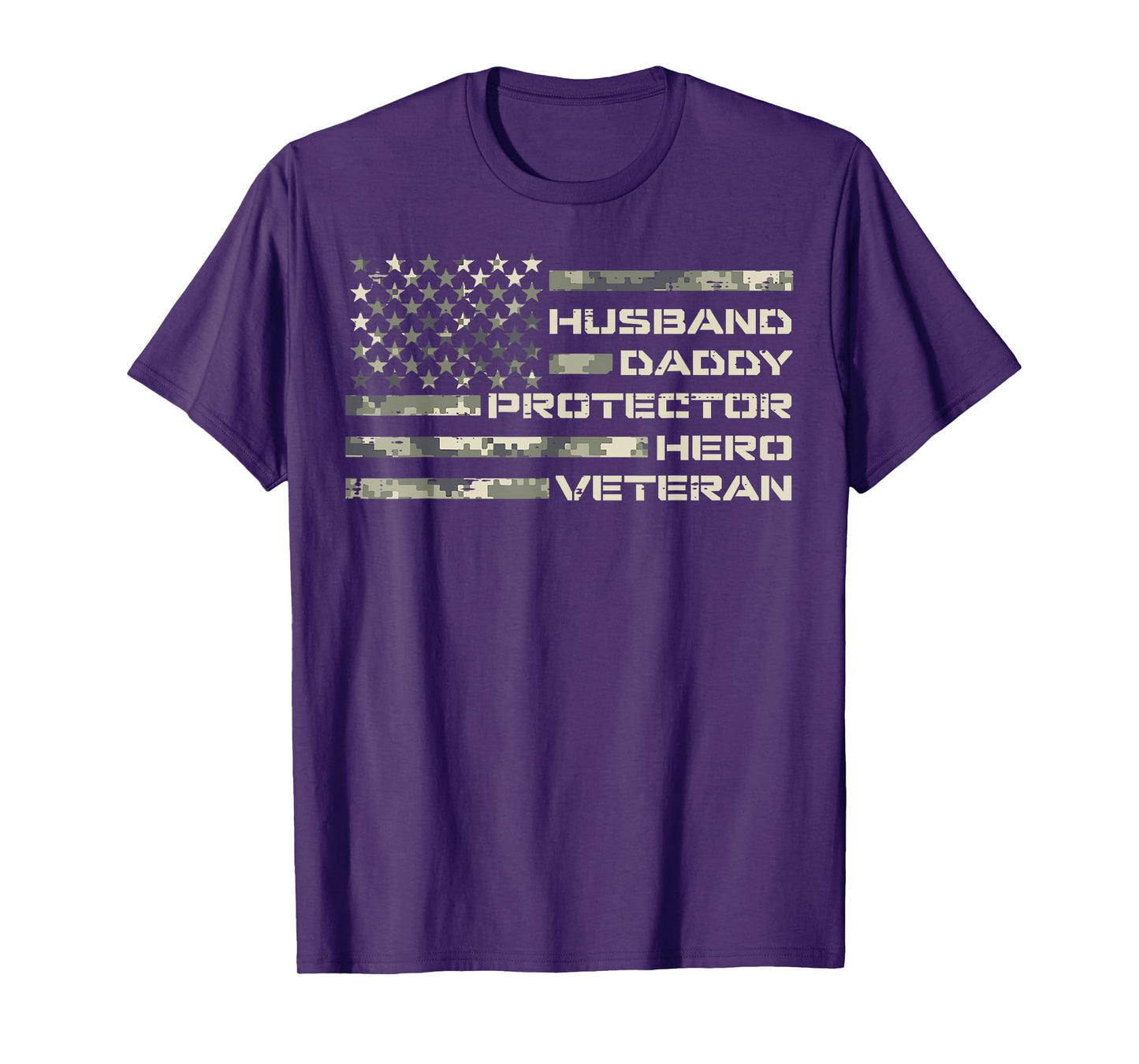 Husband Daddy Protector Hero Veteran Flag Fathers Day Dad T-Shirt