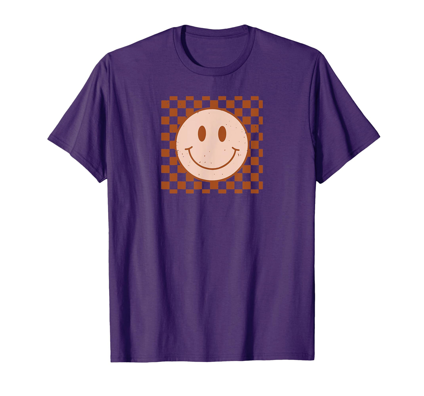 Retro Happy Face Smile Face Checkered Pattern T-Shirt