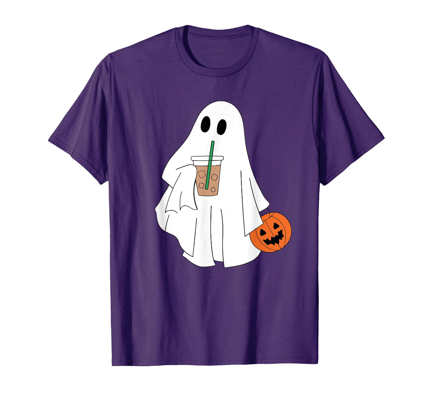 Cute Ghost Drinking Coffee Halloween Ghost Ice Coffee Womens T-Shirt