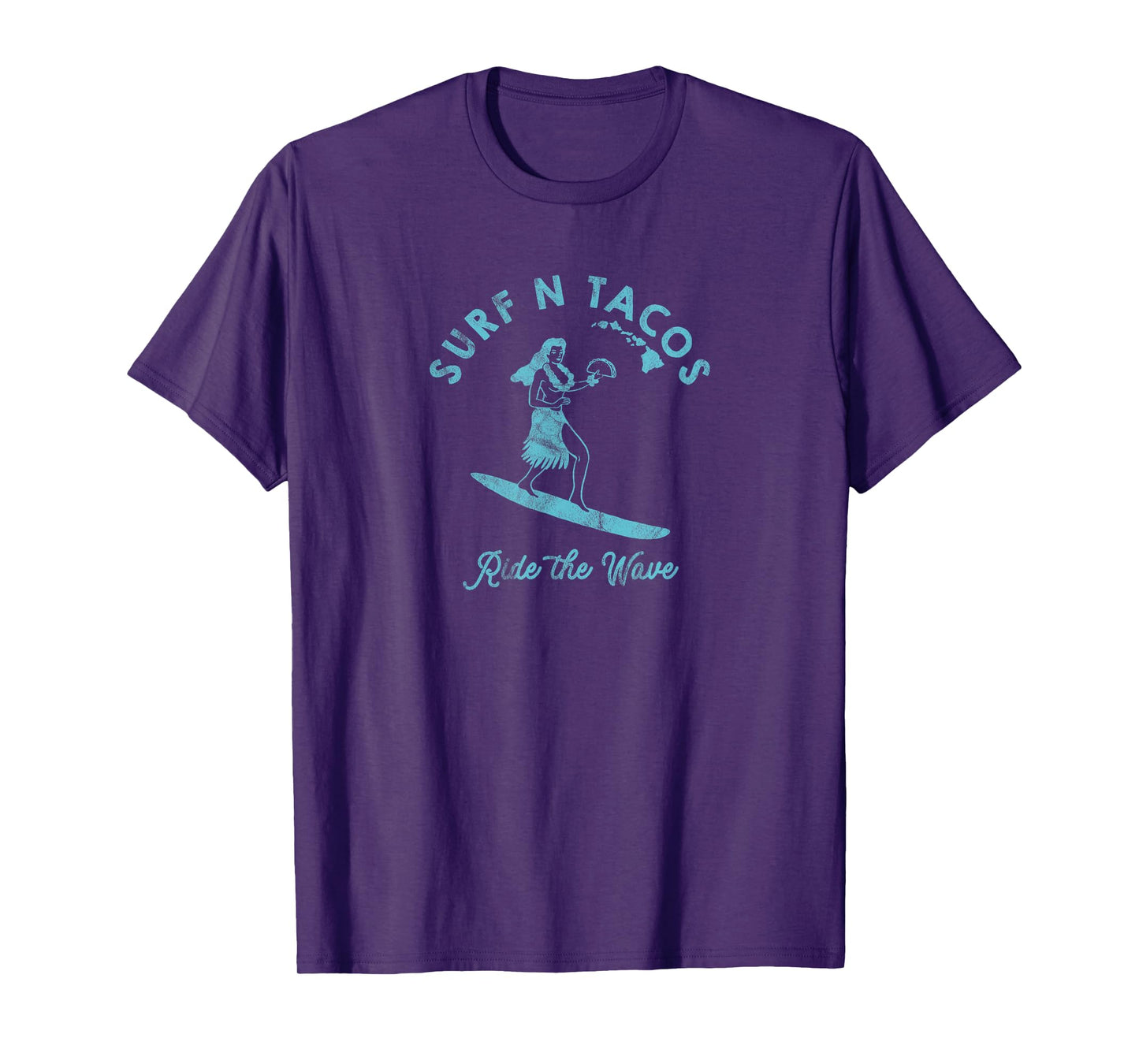 Hawaii Surf N Taco Surfer Hula Girl Vintage Style T-Shirt