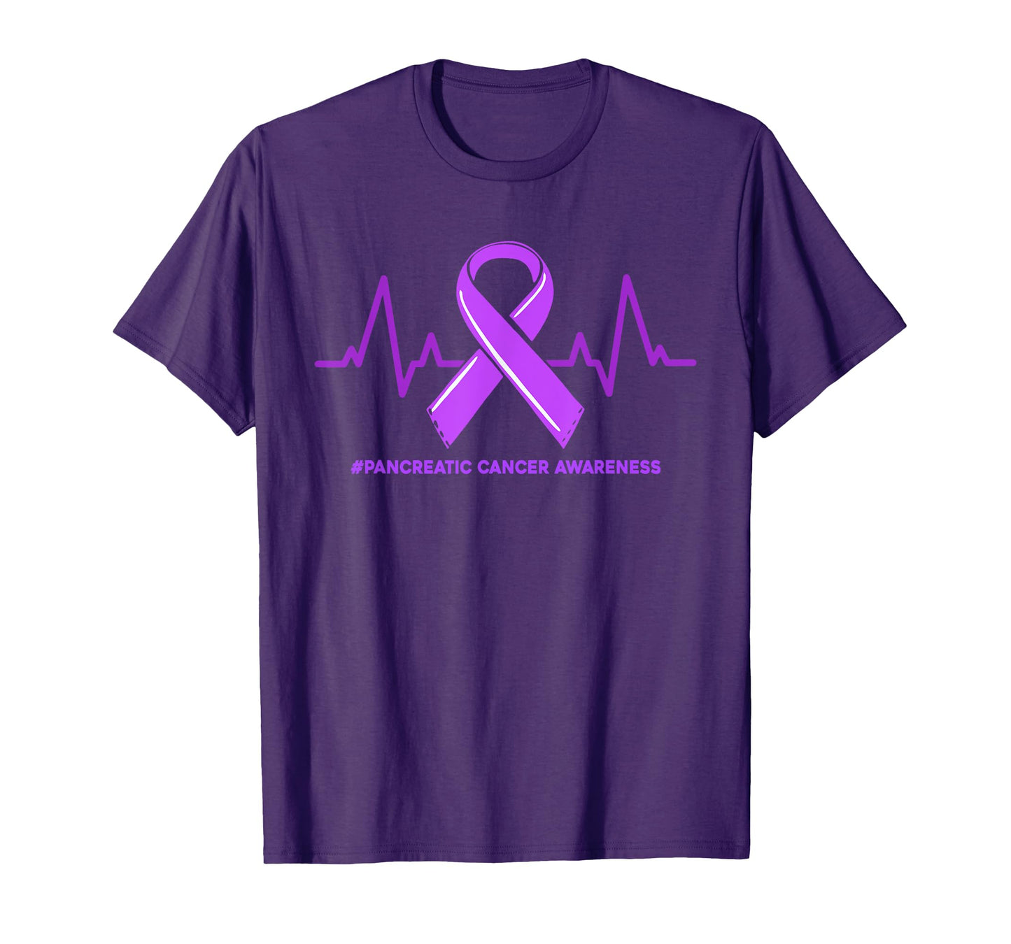 Heartbeat Ribbon Purple Pancreatic Cancer Awareness Support T-Shirt