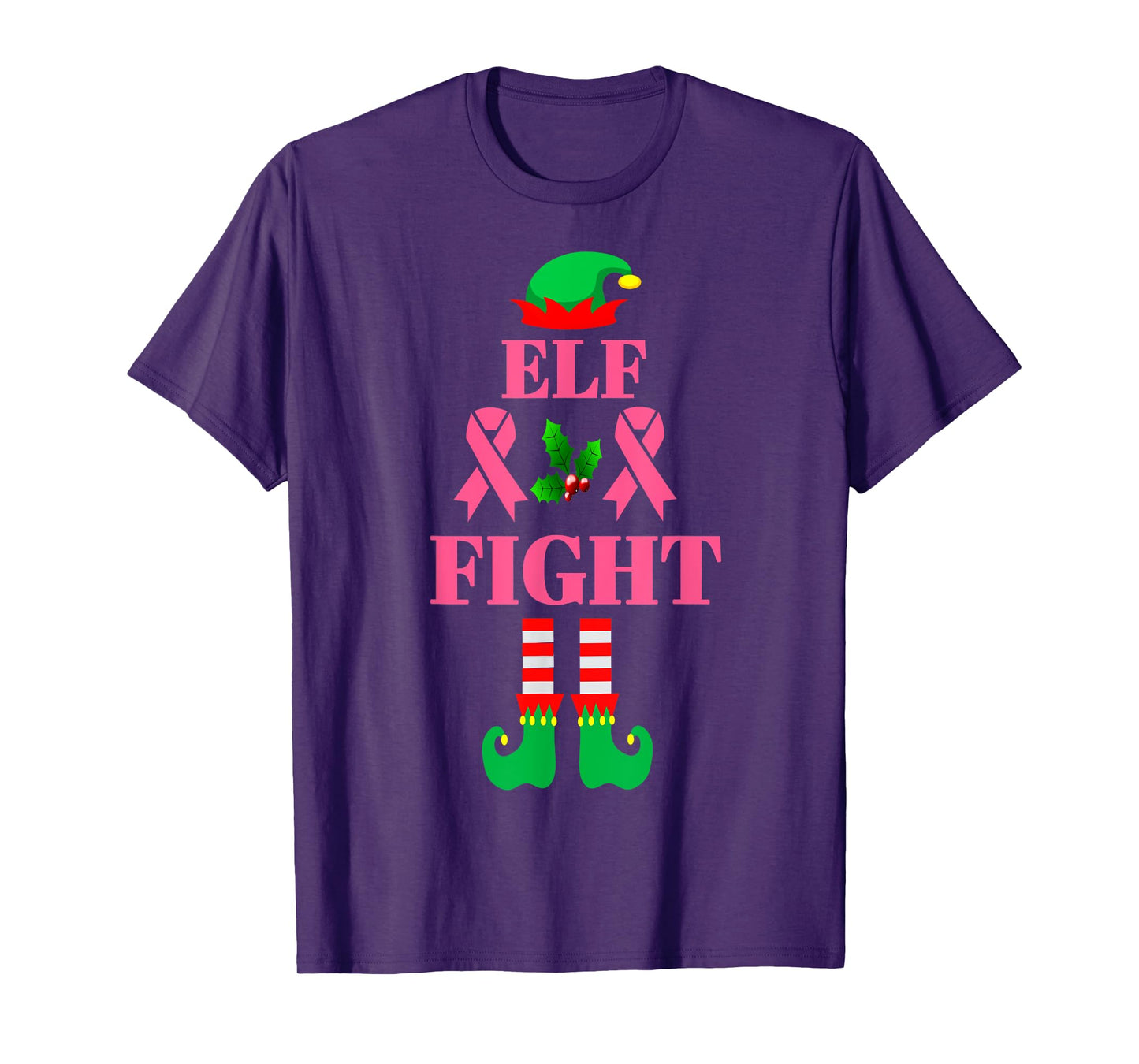 Fight Breast Cancer Elf Matching Family Group Christmas T-Shirt