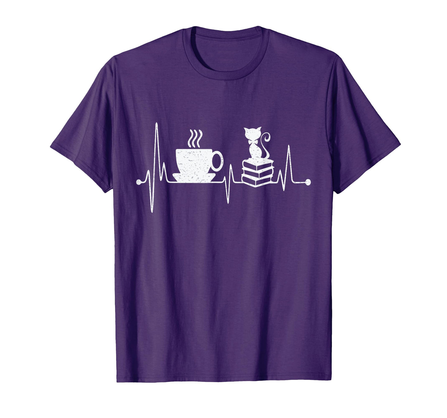 Cat Book Coffee Lover Heartbeat Cat Lover Book Lover T-Shirt