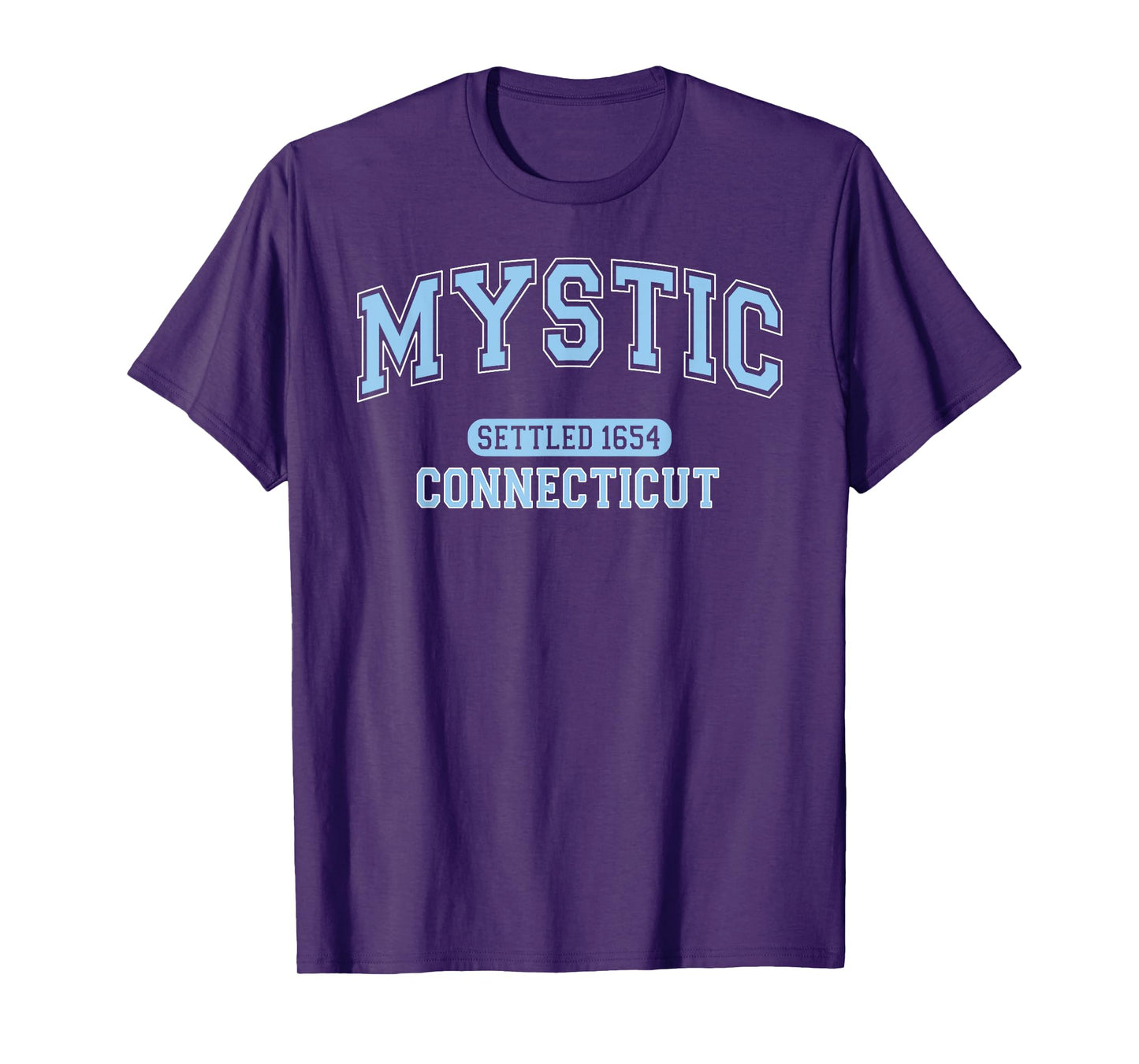 Mystic Connecticut Settled 1654 Vintage Arched Pale Blue T-Shirt
