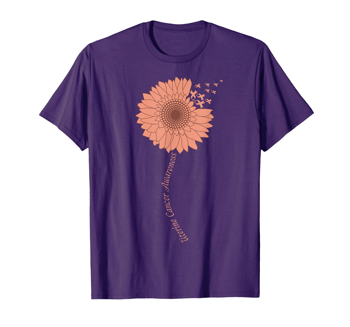 Uterine Cancer Awareness Sunflower Peachy Ribbon T-Shirt