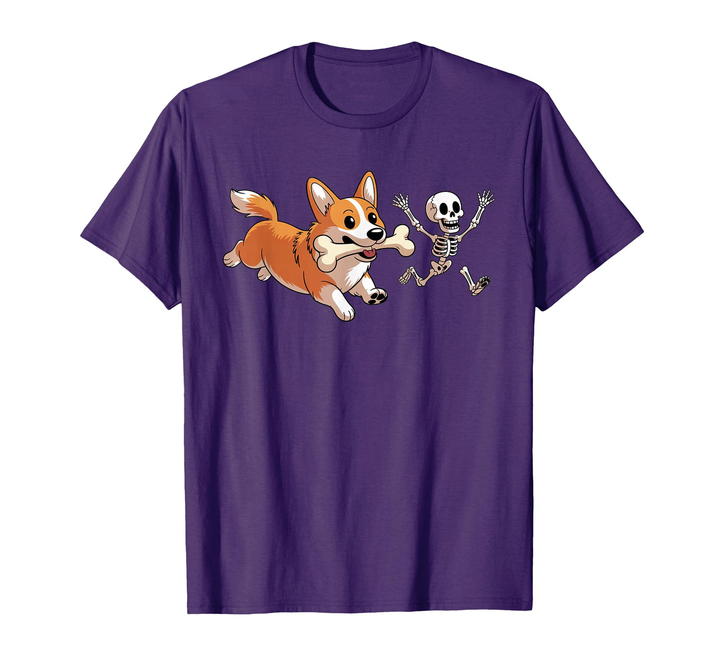 Funny Skeleton Chasing Corgi Halloween Dog Mom Pet Lover T-Shirt