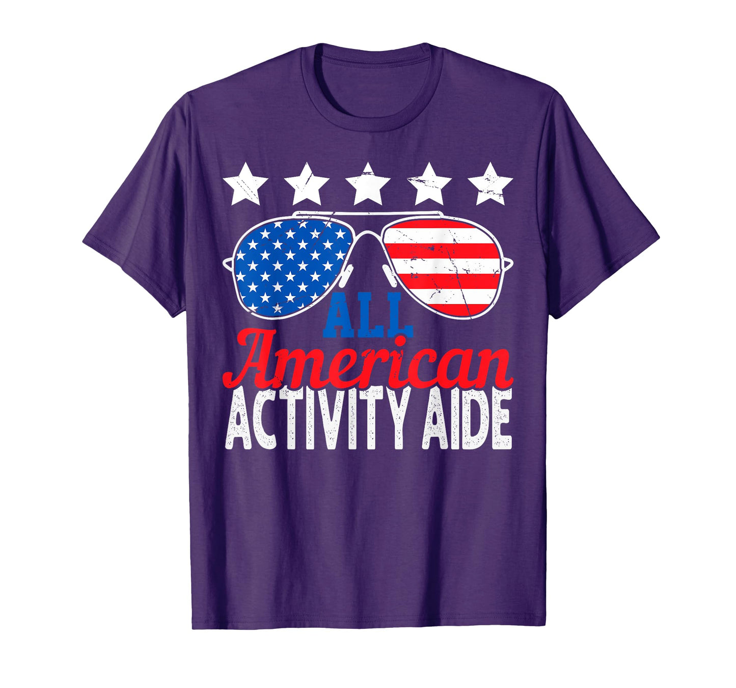 All American Activity Aide USA Flag Sunglasses 4th of July T-Shirt for Women Men