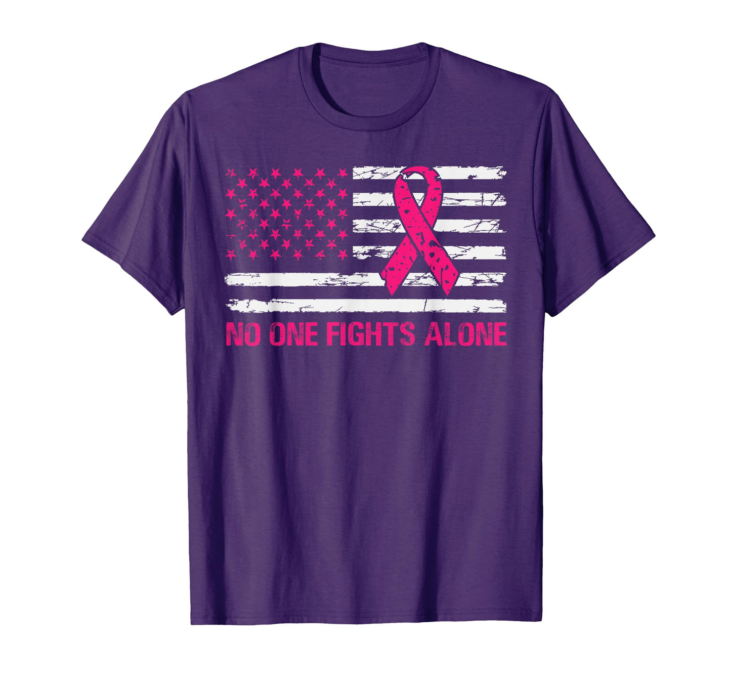 No One Fights Breast Cancer Alone American Flag Pink Ribbon T-Shirt