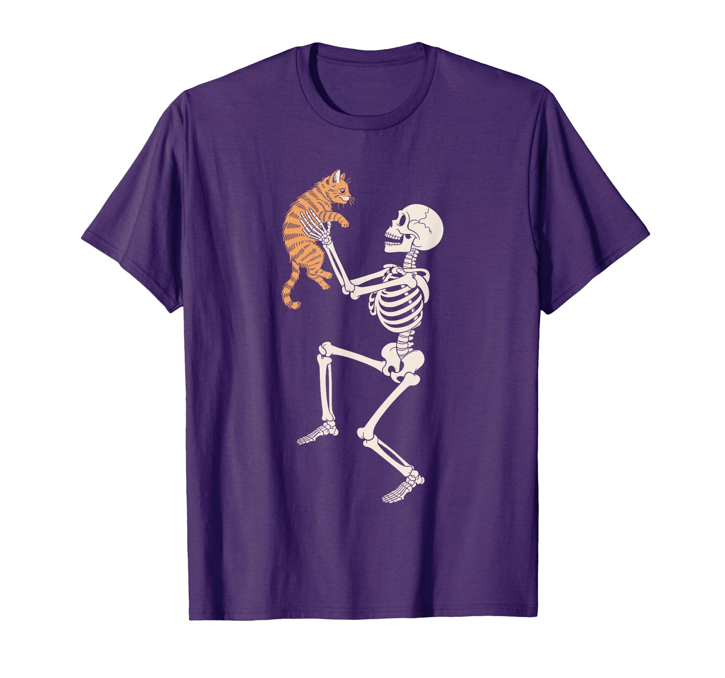 Funny Dancing Skeleton Holding Orange Cat Halloween T-Shirt