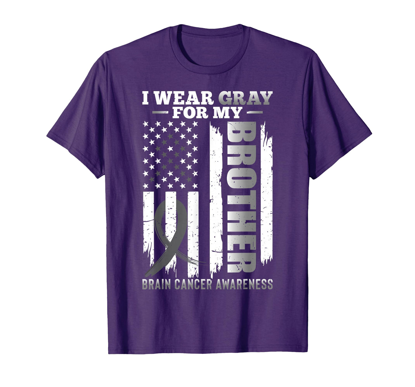 I Wear Gray for My Brother - USA Flag Brain Cancer Awareness T-Shirt