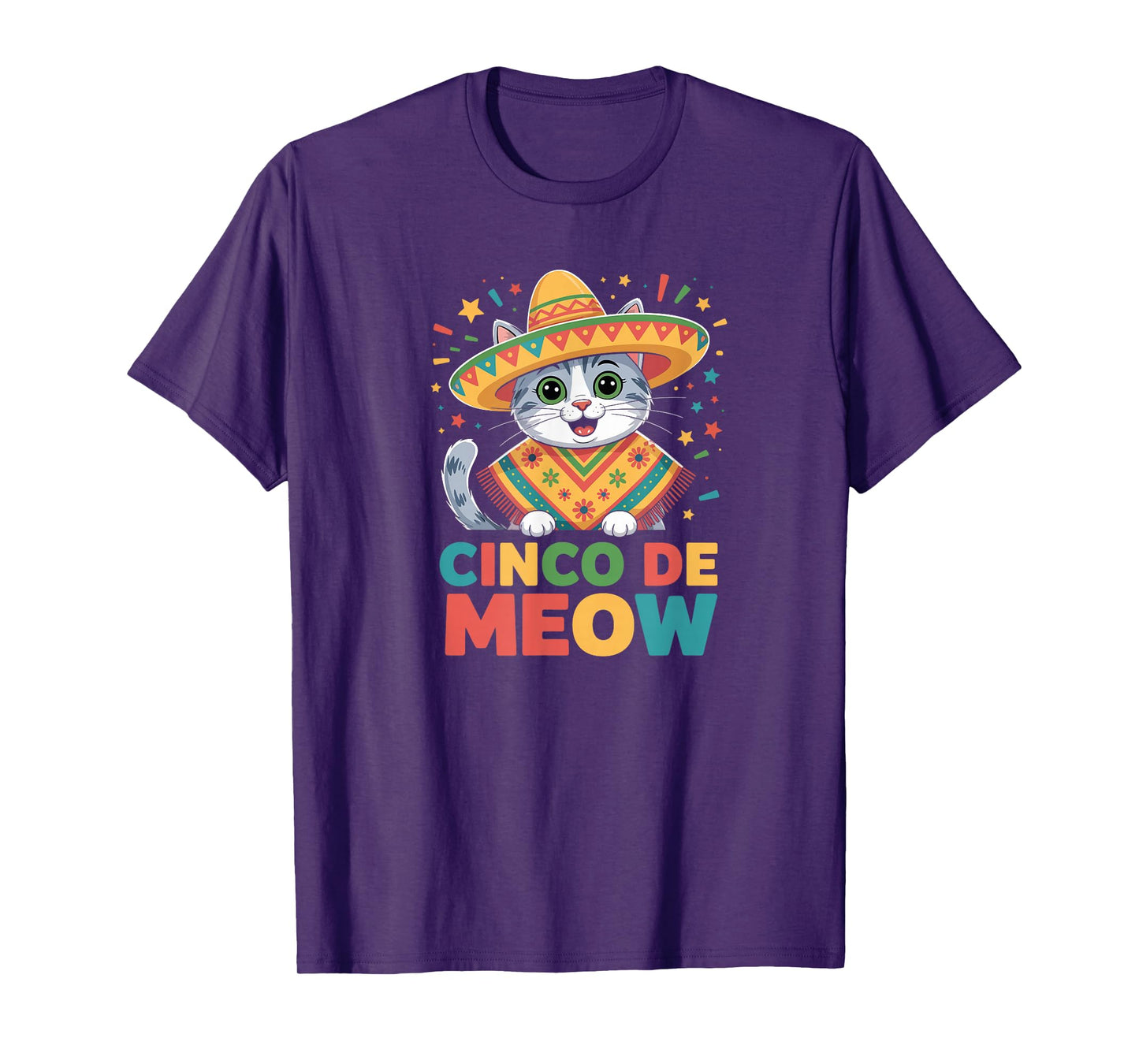 Cinco De Meow Funny Cat in Sombrero Fiesta Pun T-Shirt