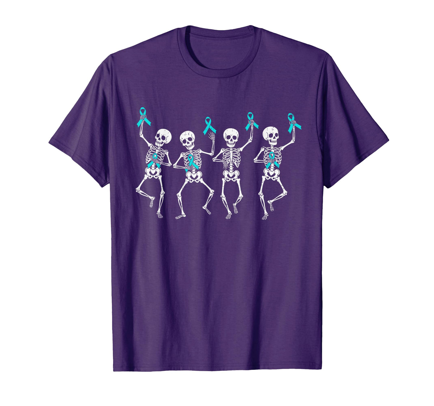 Ovarian Cancer Awareness Skeleton Ribbon Teal Girl Boy Kids T-Shirt