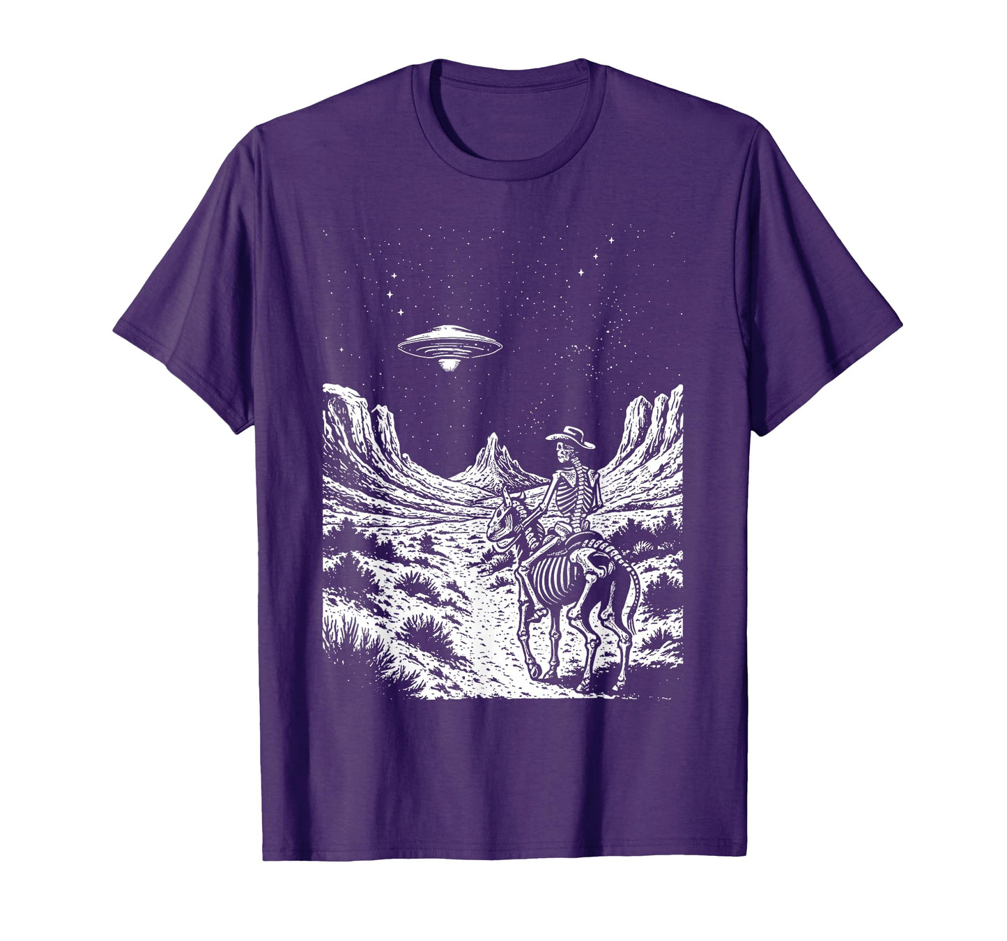 Skeleton Cowboy Alien UFO Western Desert Aesthetic Men Women T-Shirt