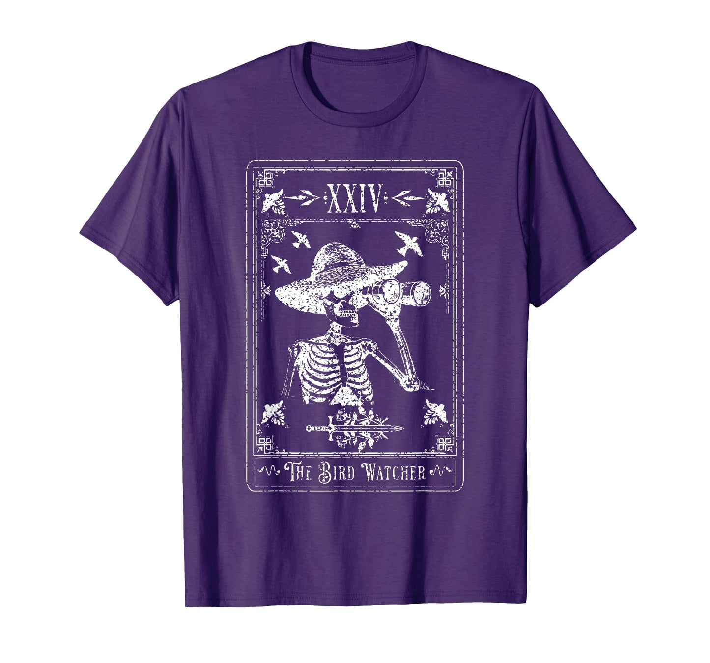 Bird Watcher Skeleton Tarot Card Camping Nature Lover T-Shirt